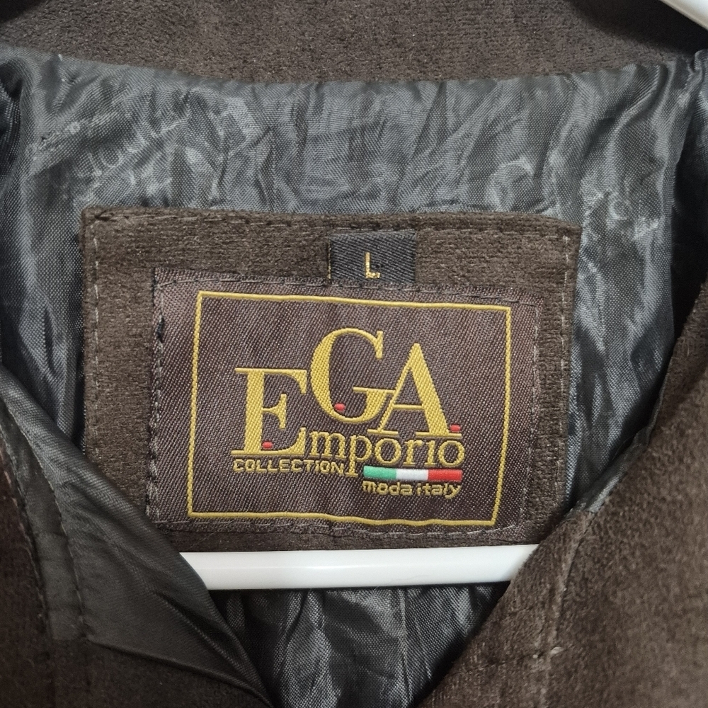 NWT EGA Emporio Women's Quiet Luxury Brown Faux Suede Belted Jacket Size L - Picture 3 of 13